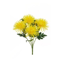 Lot de 12 Bouquet de chrysanthèmes spider artificiel x5, 56 cm. (chaque tête dans un sac en polyéthylène) - jaune 