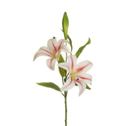 Lot de 12 Impression 3d tige de lys tigre réalistes x2 avec 2 fleurs, 1 bouton et feuilles réalistes, 73 cm artificiel blanc fuc