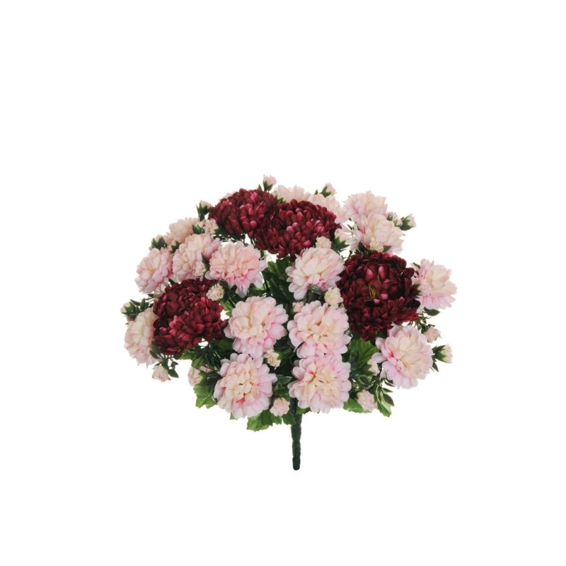 Lot de 6 Mini chrysanthème et chrysanthème en boule x21 avec 33 feuilles, branche ø 29 cm, 38 cm artificiel bordeaux rose clair 
