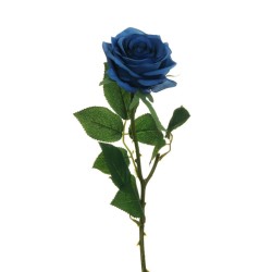 Lot de 24 Rose d'équateur avec 3 feuilles, tête ø 9 cm, 65 cm artificielle bleu foncé n° 1 