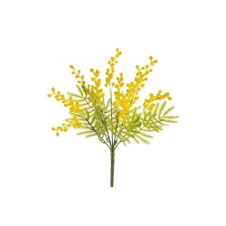 Lot de 48 Mimosa branche x7 avec 10 groupes de fleurs et feuilles en plastique, 35 cm artificiel jaune 