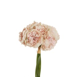 Lot de 12 Bouquet de pivoines x7 avec tige en pvc et raffia, tête ø 9 cm, 34 cm artificiel rose 