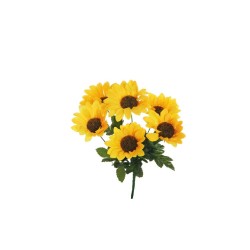 Lot de 36 Mini branche de tournesols x6, tête ø 8 cm, 30 cm artificiel jaune n° 1 