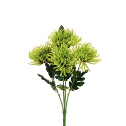 Lot de 12 Bouquet de chrysanthèmes spider artificiel x5, 56 cm. (chaque tête dans un sac en polyéthylène) - vert n° 6 