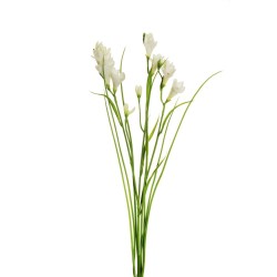 Lot de 24 Tige de freesia x3 avec feuilles d'herbe en plastique, 63 cm artificiel blanc 