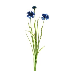 Lot de 24 Tige de bleuets x3 avec feuilles d'herbe en plastique, 68 cm artificiel bleu 