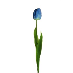 Lot de 24 Tulipe en pu avec 2 feuilles toucher naturel et tige en pvc, 73 cm artificielle bleu n° 9 