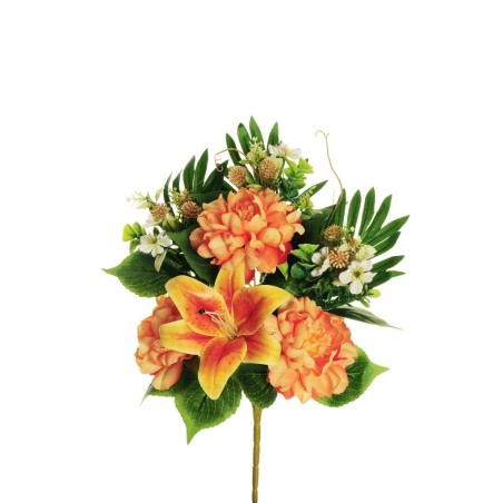 Lot de 12 Pivoine, lys, remplissage demi artificielle orange 