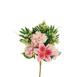 Lot de 12 Pivoine, lys, remplissages demi artificielle rose 