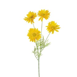 Lot de 36 Tige de marguerites artificiel x4 avec tiges et feuilles floconnées, 60 cm. - jaune n° 3 