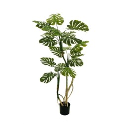 Lot de 4 Plante philodendron monstera avec 17 feuilles réalistes et troncs croisés en plastique dans un pot en plastique ø 17 cm