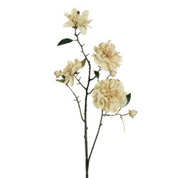 Lot de 12 Long tige de camélia artificiel avec 2 grandes fleurs, 2 petites fleurs et 3 boutons, collection automne, 95 cm. - crè