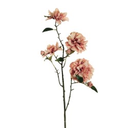 Lot de 12 Camélia artificielle long tige avec 2 grandes fleurs, 2 petites fleurs et 3 boutons, collection automne, 95 cm. - rose