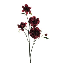 Lot de 12 Camélia long artificiel tige avec 2 grandes fleurs, 2 petites fleurs et 3 boutons, collection automne, 95 cm. - borgog