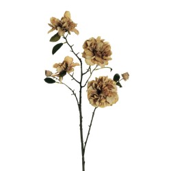 Lot de 12 Branches longues de camélia artificiel avec 2 grandes fleurs, 2 petites fleurs et 3 boutons, collection automne, 95 cm