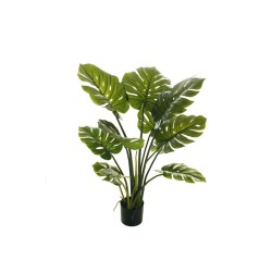 Lot de 2 Plante philodendron monstera avec 11 feuilles réalistes dans un pot en plastique ø 17 cm, h 14,5 cm, 110 cm artificiel 