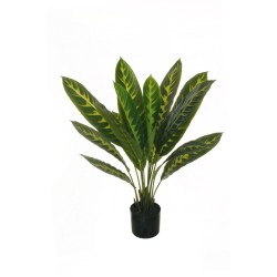 Lot de 4 Plante maranta avec 14 feuilles réalistes dans un pot en plastique ø 14 cm, h 13 cm, 90 cm artificiel rouge 