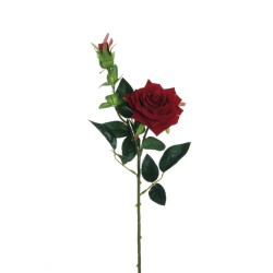 Lot de 24 Velvet rose tige x2 avec 1 fleur et 1 bouton, 64 cm artificielle rouge 