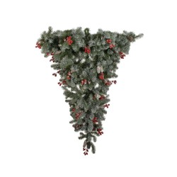 Sapin de Noël artificiel pin inversé enneigé avec baies et pommes de pin, 150 cm - vert enneigé 