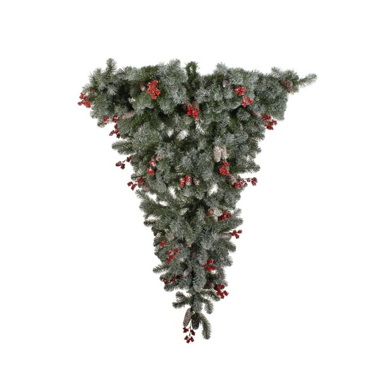 Sapin de Noël artificiel pin inversé enneigé avec baies et pommes de pin, 150 cm - vert enneigé 