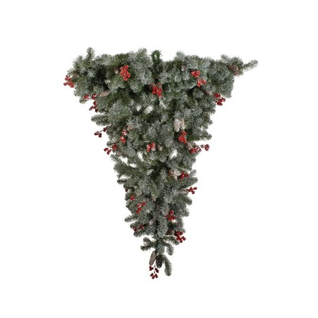 Sapin de Noël artificiel pin inversé enneigé avec baies et pommes de pin, 150 cm - vert enneigé 