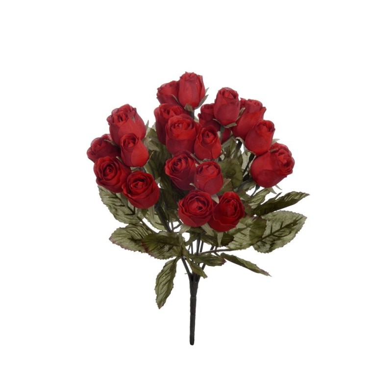 Lot de 12 - Buisson artificiel de boutons de rose X7, 30 cm - rouge 