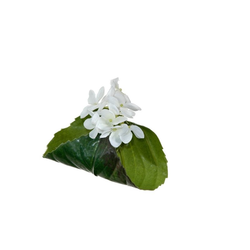 Lot de 12 - Rond de serviette artificiel hortensia, 10 cm - crème 