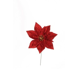 Lot de 144 - Pic artificiel de poinsettia sur fil, 10 cm - rouge 