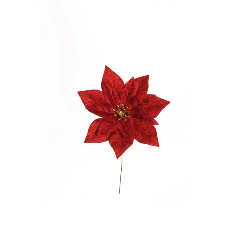 Lot de 144 - Pic artificiel de poinsettia sur fil, 10 cm - rouge 