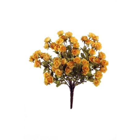Lot de 6 - Buisson artificiel de roses perlées X18, 40 cm - jaune 
