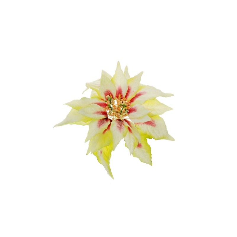 Lot de 48 - Tête artificielle de poinsettia avec glace, D. 20 cm - crème rose vert 