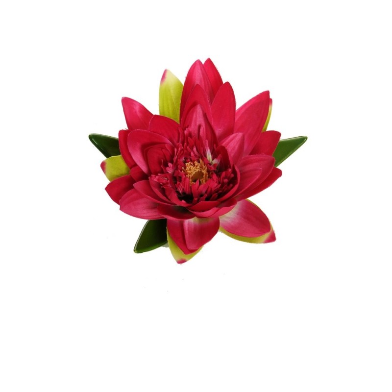Lot de 12 - Fleur de lotus artificielle flottante satinée, D. 19,5 cm - fuchsia 