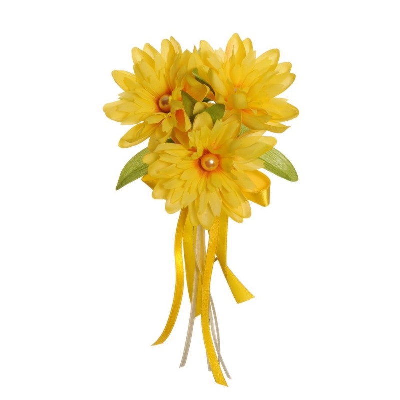 Lot de 24 - Couronne de bougie artificielle nénuphar avec perles et ruban, D. 14 cm - jaune 