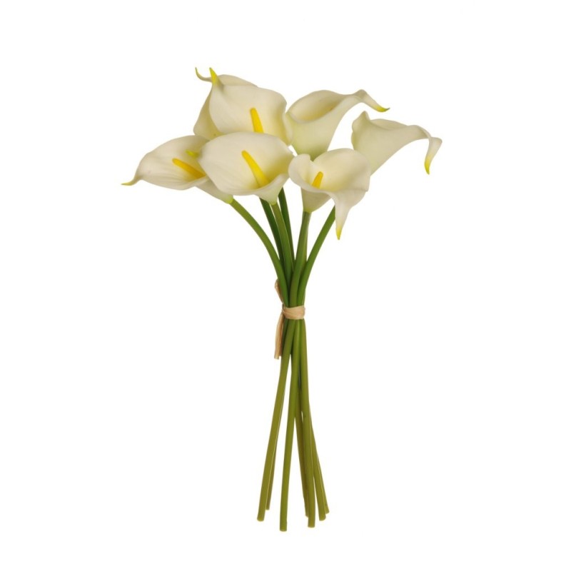 Lot de 12 - Petit bouquet artificiel de callas X7, 34 cm - crème 