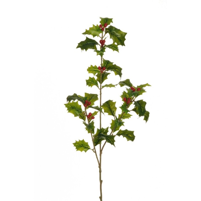 Lot de 24 - Tige artificielle de houx toucher réel X3, 69 cm - vert 