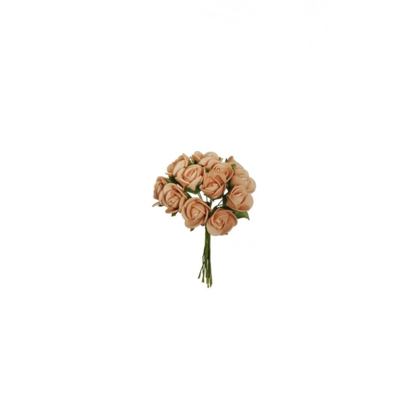Lot de 72 - Bouquet artificiel de mini boutons de rose en mousse X12, 10 cm - sable 