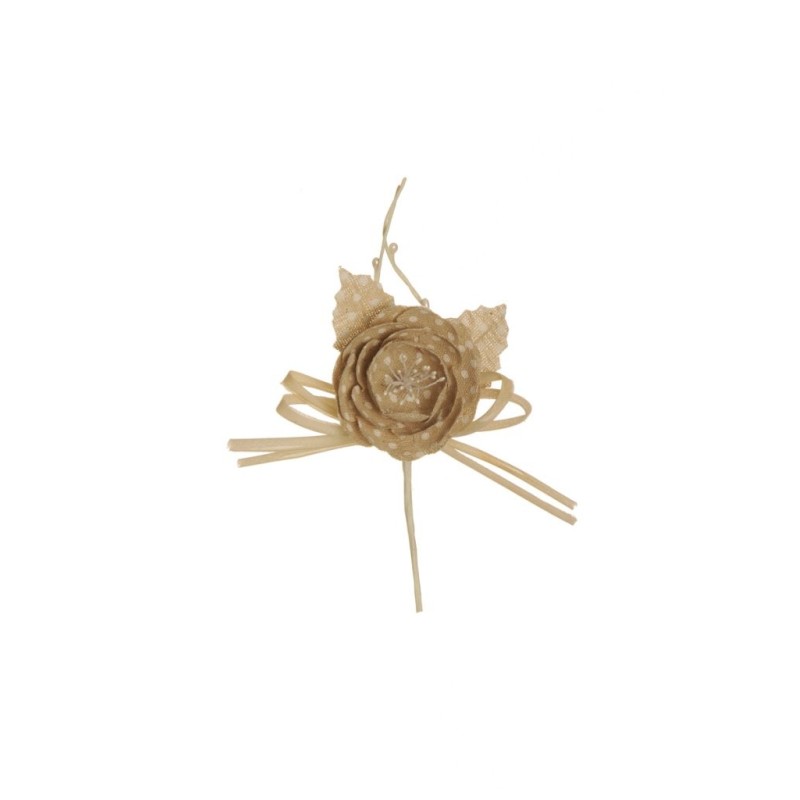 Lot de 144 - Pic artificiel de renoncule en jute à pois, 11 cm - beige 