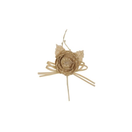 Lot de 144 - Pic artificiel de renoncule en jute à pois, 11 cm - beige 