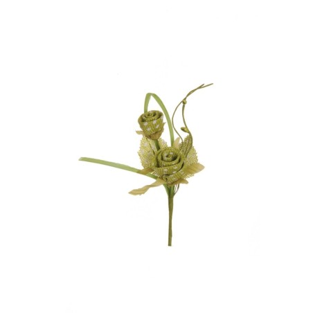 Lot de 144 - Pic artificiel de boutons de rose en jute, 14 cm - vert 