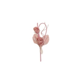 Lot de 144 - Pic artificiel de boutons de rose en jute, 14 cm - rose 