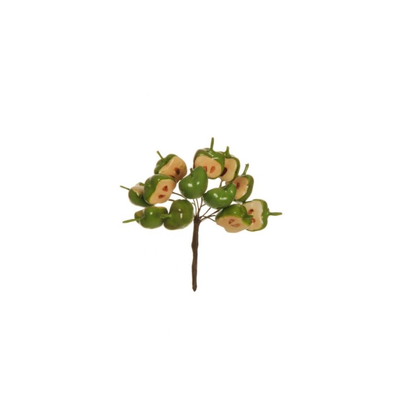 Lot de 144 - Bouquet pic artificiel de demi-pommes X12, 11 cm - vert 