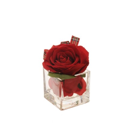 Lot de 6 - Rose artificielle velours en pot effet eau, 11 cm - rouge 
