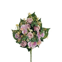 Lot de 6 - Demi-buisson artificiel rose et phalaenopsis X10, 56 cm - lilas 