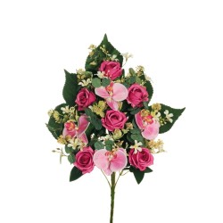 Lot de 6 - Demi-buisson artificiel rose et phalaenopsis X10, 56 cm - rose 