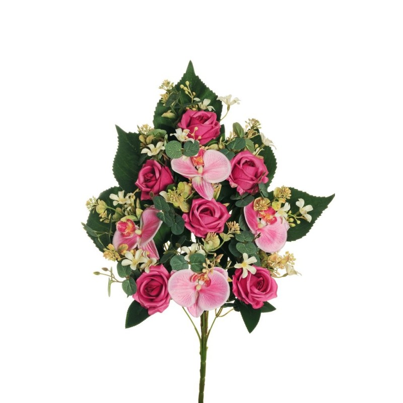 Lot de 6 - Demi-buisson artificiel rose et phalaenopsis X10, 56 cm - rose 