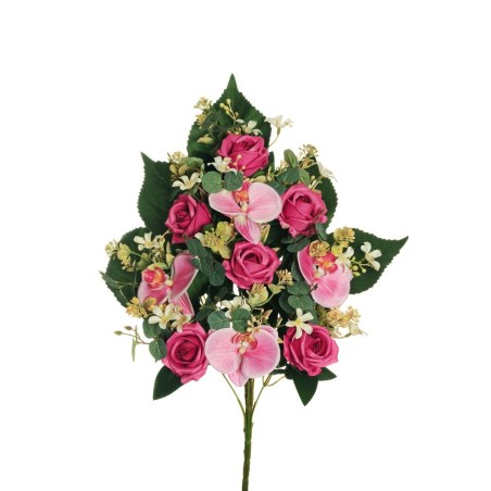 Lot de 6 - Demi-buisson artificiel rose et phalaenopsis X10, 56 cm - rose 