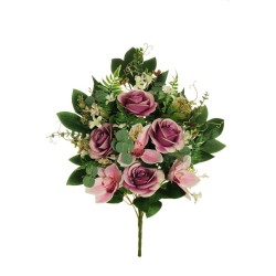 Lot de 6 - Demi-buisson artificiel rose et cymbidium X12, 56 cm - violet lilas 