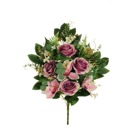 Lot de 6 - Demi-buisson artificiel rose et cymbidium X12, 56 cm - violet lilas 