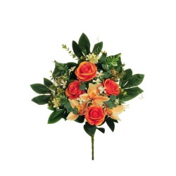 Lot de 6 - Demi-buisson artificiel rose et cymbidium X12, 56 cm - orange 