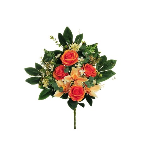 Lot de 6 - Demi-buisson artificiel rose et cymbidium X12, 56 cm - orange 